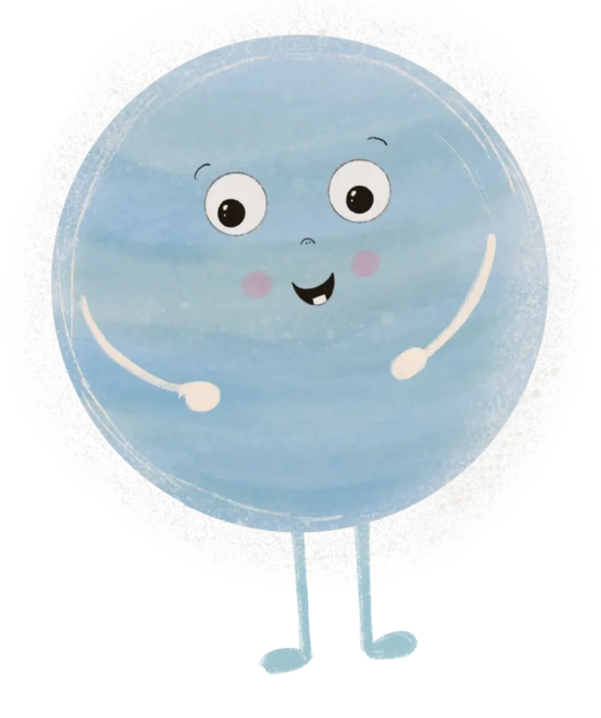 illustrierter, winkender Planet mit Gesicht, Dekoelement auf Website der Kinderliedersängerin "Hier kommt Nina!"